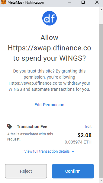 WINGS:XFI Swap Instructions